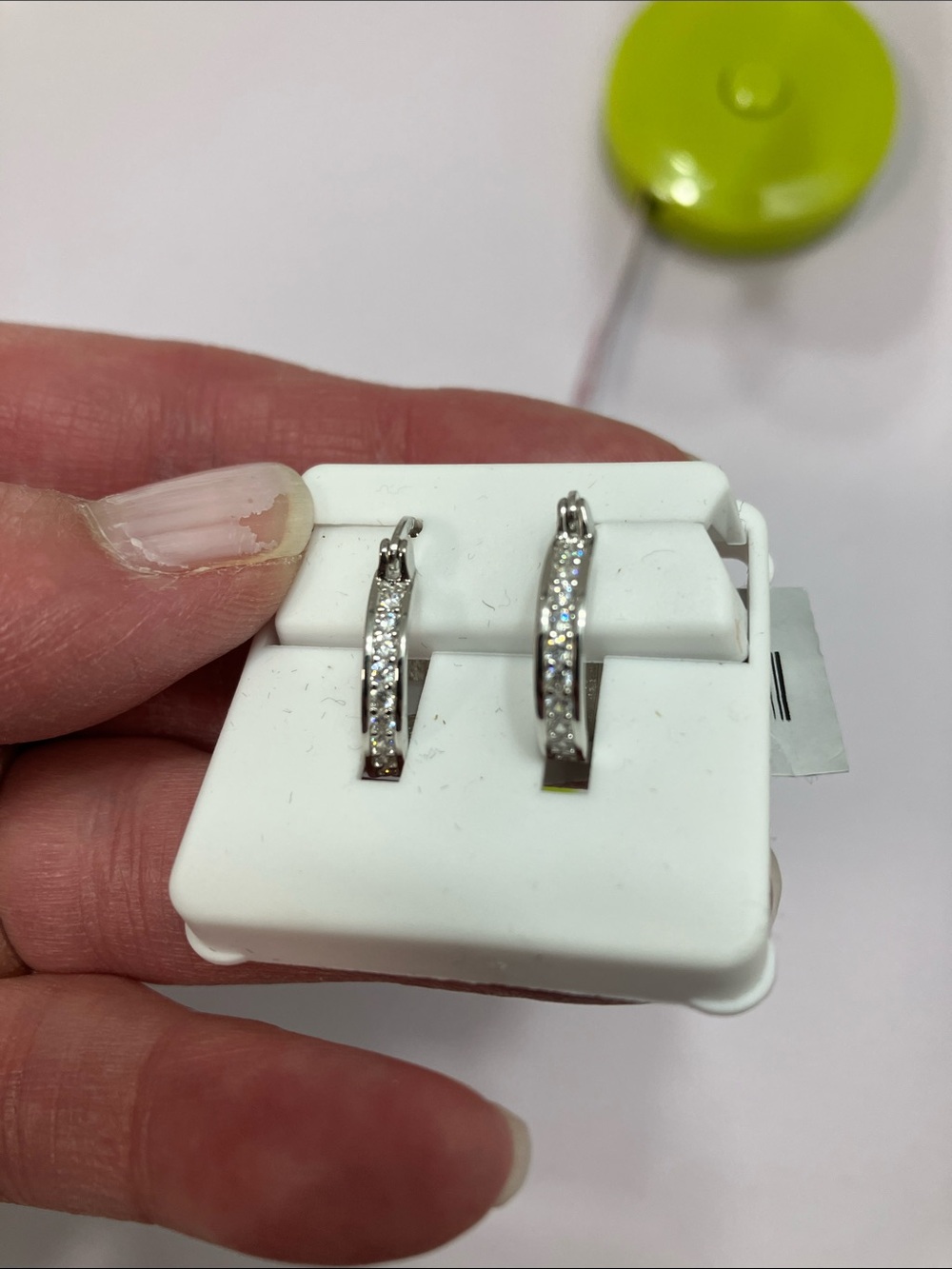Sterling Silver Hoop Earrings with Clear Crystals - Women's Jewelry - Picture 6 of 6